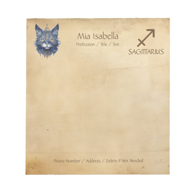 Bloco De Notas Sinal Zodiac Sagittarius & Celestial Cat - Notepad (Frente)