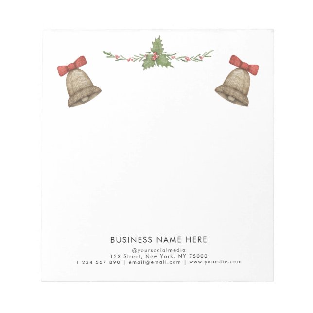 Bloco De Notas Sinos de Verduras de Natal Texto Profissional Pers (Frente)