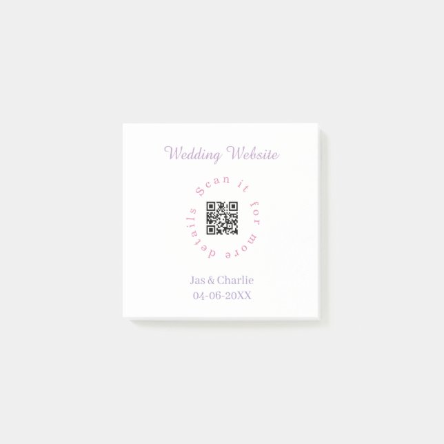 Bloco De Notas site de casamento roxo rosa digitalizar QR circula (Frente)