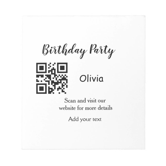 Bloco De Notas site de festa de aniversário simples código de bar (Frente)