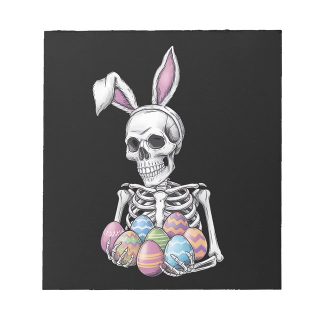 Bloco De Notas Skeleton Bunny Segurando Ovos De Páscoa Coelho Eng (Frente)