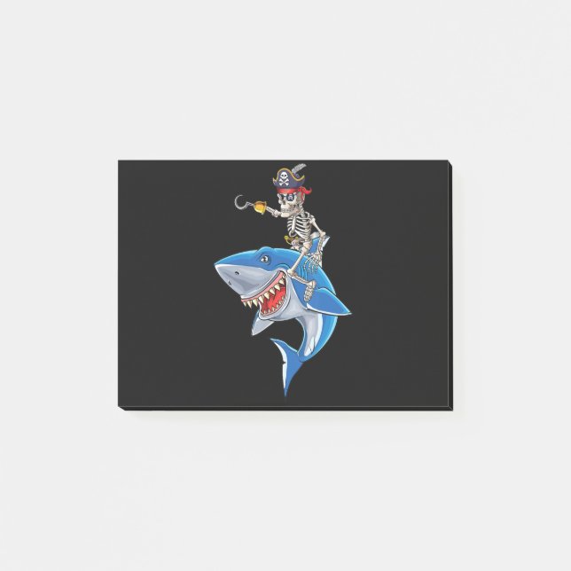 Bloco De Notas Skeleton Pirate Riding Sharing Cute Boys Halloween (Frente)