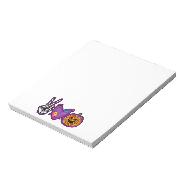 Bloco De Notas Skeleton Pumpkin Peace Love Halloween (Invertido)