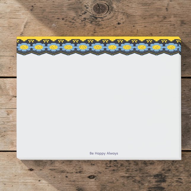 Bloco De Notas Sky Blue And Sunshine Yellow Floral (Made by hand with love. Blue floral edge with bright yellow and black and add your own quote below.)