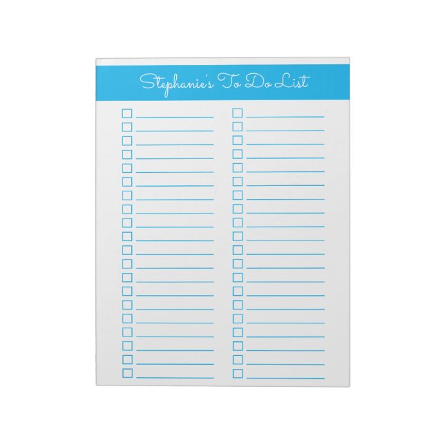 Bloco De Notas Sky Blue Vertical 8.5x11 Two Column Checklist (Invertido)