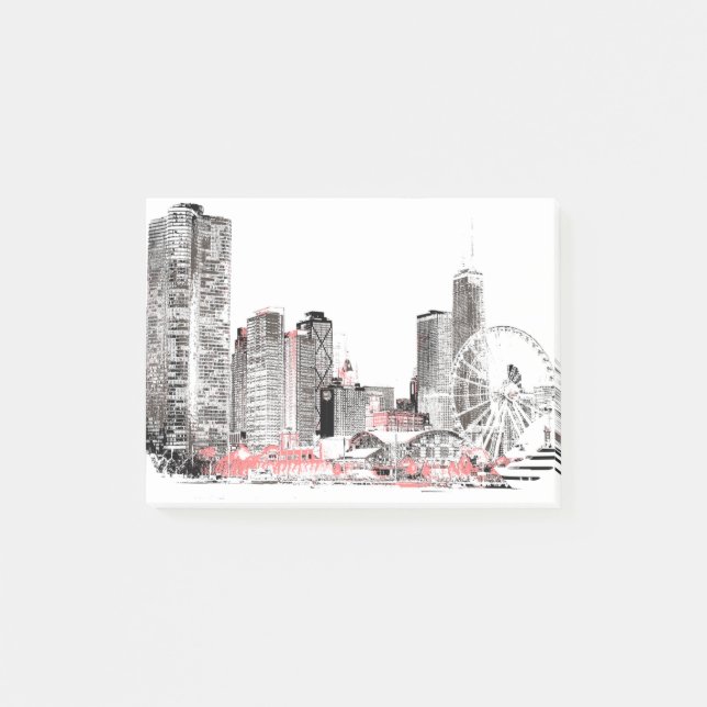 Bloco De Notas Skyline Modern Chicago (Frente)