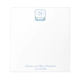 Bloco De Notas Smart 3 Letra Monograma Hydrangea Ginger Jar Crest