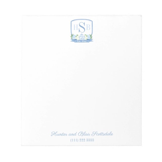 Bloco De Notas Smart 3 Letra Monograma Hydrangea Ginger Jar Crest (Frente)