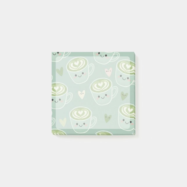 Bloco De Notas smiling matcha latte cups Post-It Notes (Frente)