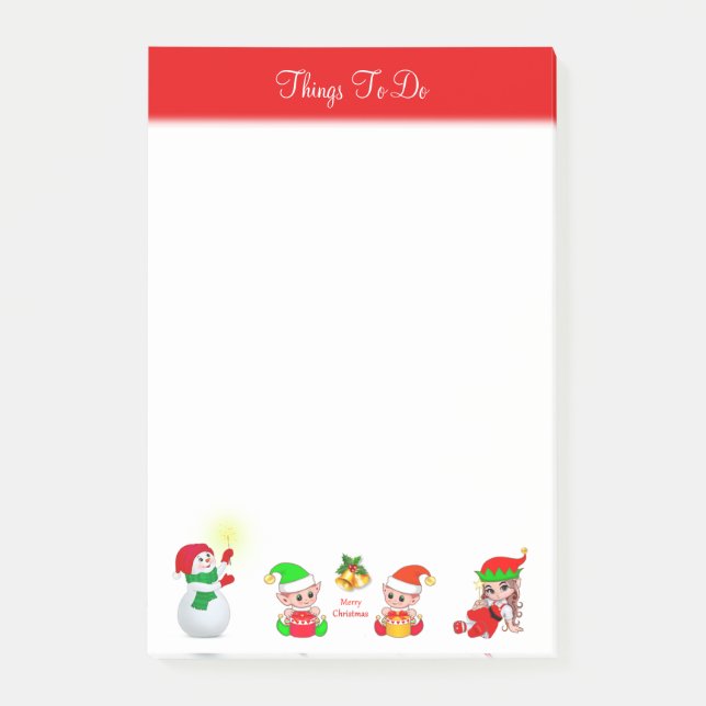Bloco De Notas Snowman e Elves de Natal Coisas A Fazer (Frente)