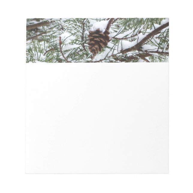 Bloco De Notas Snowy Pine Cone II Fotografia de inverno (Frente)
