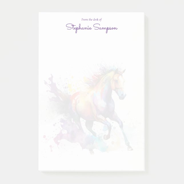 Bloco De Notas Sobreposição de Cavalo de Aquarela Personalizada (Frente)