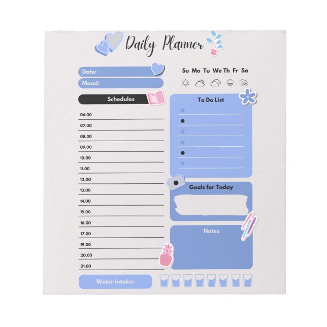Bloco De Notas Soft Blue Daily Planner with Mood & Water Track (Frente)