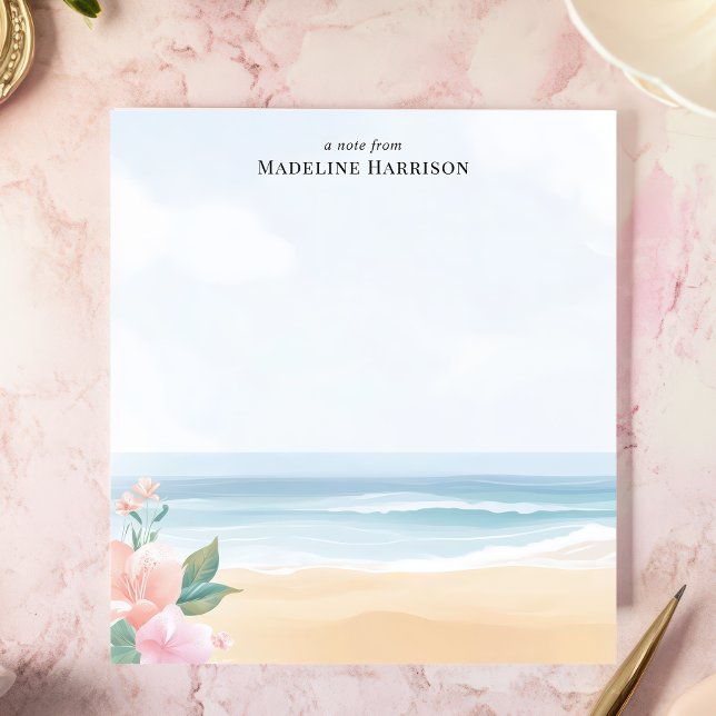 Bloco De Notas Soft Pastel Beach Ocean Floral Personalised Name (Criador carregado)