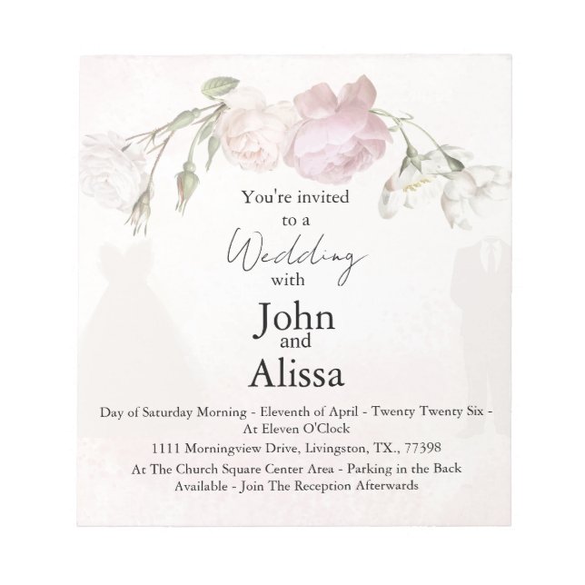 Bloco De Notas Soft Pink Roses & Bride and Groom Collection (Frente)