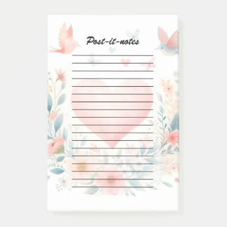 Bloco De Notas Soft Watercolor Heart Love Flowers Birds
