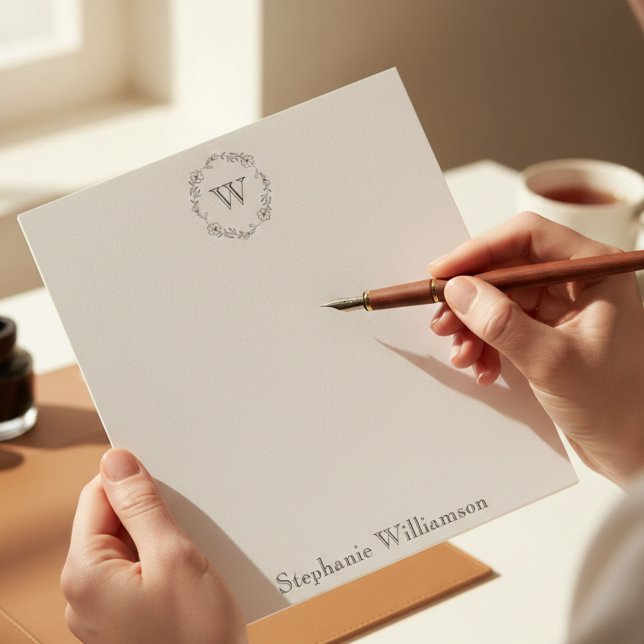 Bloco De Notas Soft Wildflower Monogram – Personalized Stationery (Soft floral monogram stationery)