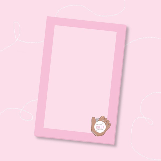 Bloco De Notas Softball and Mitt Pink Kid Post-It Notes (Cute softball and mitt kid personalized pink sticky notes)