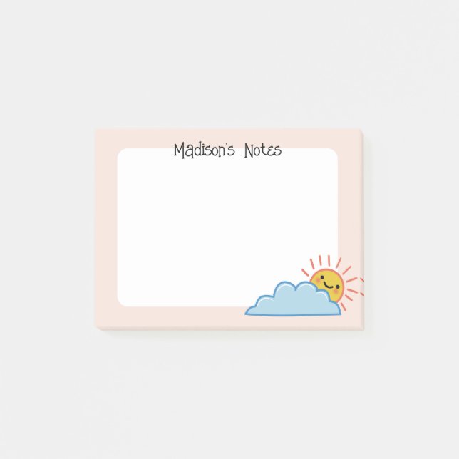 Bloco De Notas Sol E Nuvens Personalizadas (Frente)