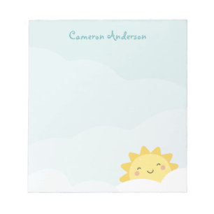 Bloco De Notas Sol kawaii fofo em fundo de nuvem adicionar nome t