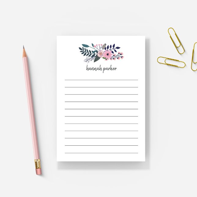 Bloco De Notas Sombra Rosa| Floral Personalizada Vinculada (Criador carregado)