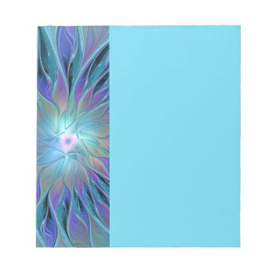 Bloco De Notas Sonho Flor Azul Roxo Arte Fractal Abstrata