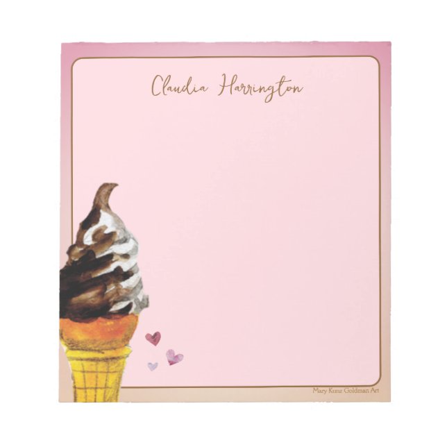Bloco De Notas Sorvete de Creme e Chocolate Nostálgico em Aquarel (Frente)