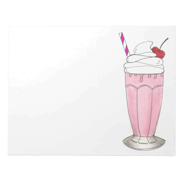 Bloco De Notas Sorvete de Morango Rosa Shake Milkshake Dessert (Frente)