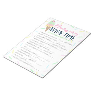 Bloco De Notas Sorvete Nursery Rhyme - Pacote de Jogo do Chá de f