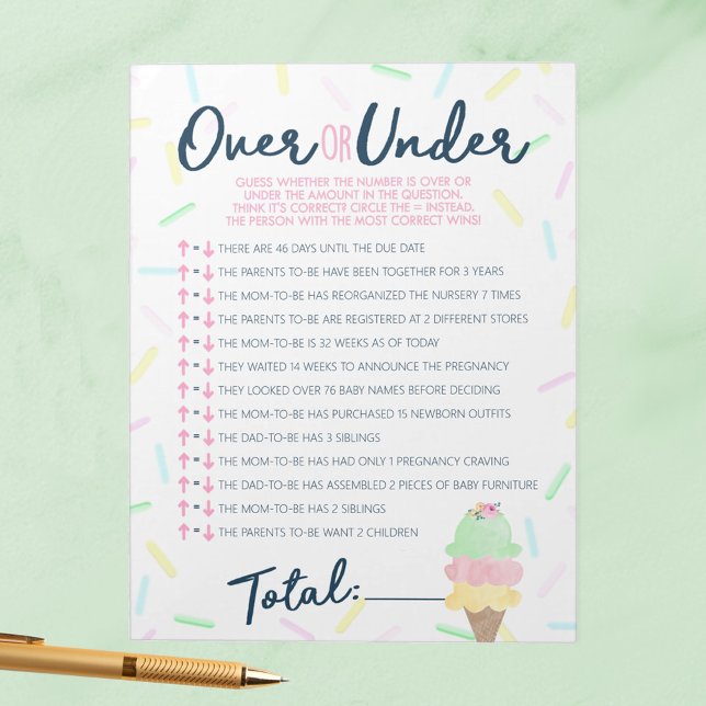 Bloco De Notas Sorvete sobre ou abaixo do Chá Game Pack (Over or Under Ice Cream Scooped Up Bridal Shower Game Pack of 40 Answer Sheets)