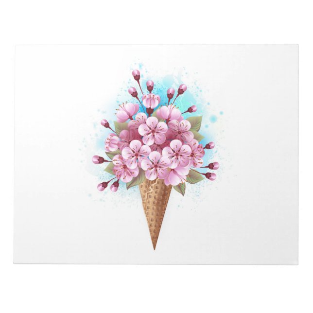 Bloco De Notas Sorvete Waffle Rosa Sakura Cone (Frente)