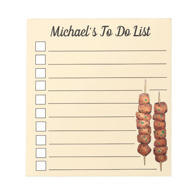 Bloco De Notas Souvlaki Meat Pork Skewer Grego Fast Comida Grécia (Frente)