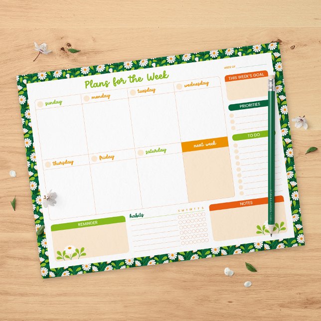 Bloco De Notas Spring Daisies & Vine Weekly Sunday Start Planner (Criador carregado)