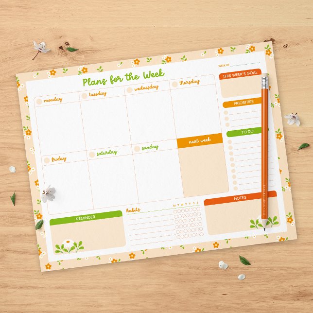 Bloco De Notas Spring Floral Bouquets Weekly Monday Start Planner (Criador carregado)