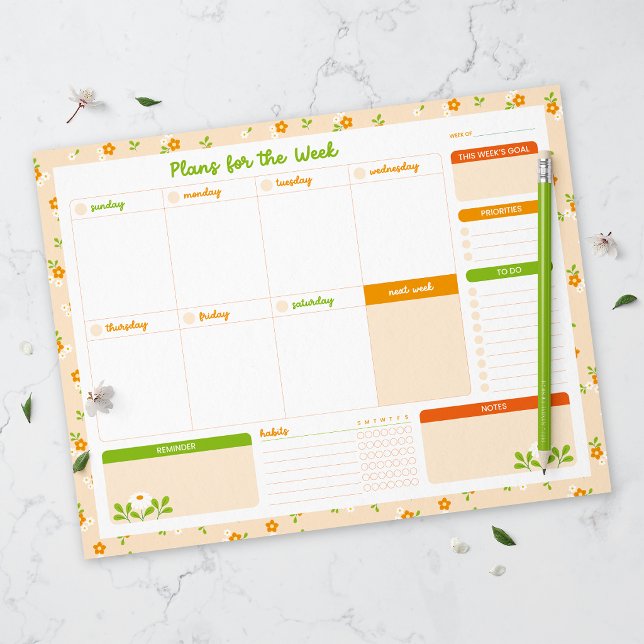 Bloco De Notas Spring Floral Bouquets Weekly Sunday Start Planner (Criador carregado)