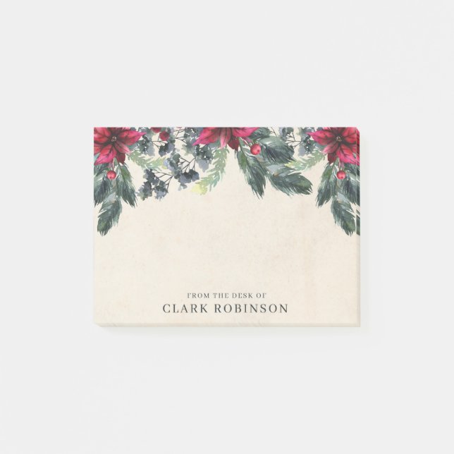 Bloco De Notas Spruce Greenery Red Poinsettia Natal (Frente)