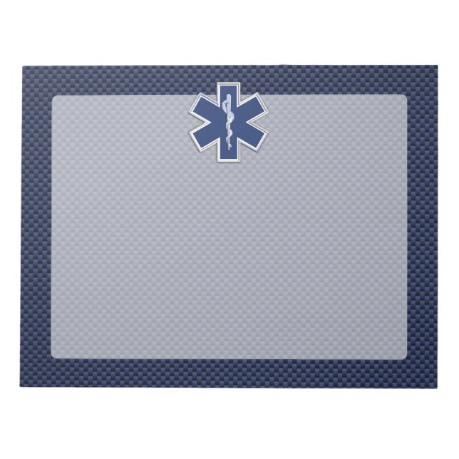 Bloco De Notas Star of Life Paramedic EMS on Blue Carbon Fiber (Frente)