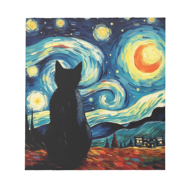 Bloco De Notas Starry Night Cat (Frente)