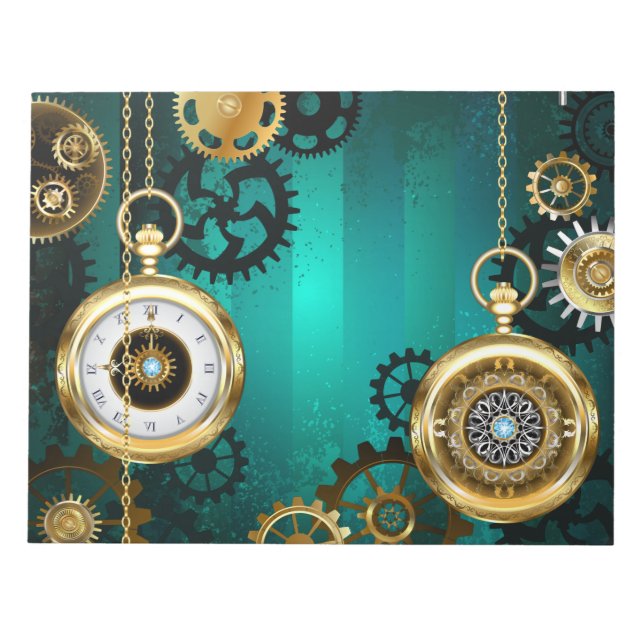 Bloco De Notas Steampunk Jewelry Watch em um fundo verde (Frente)