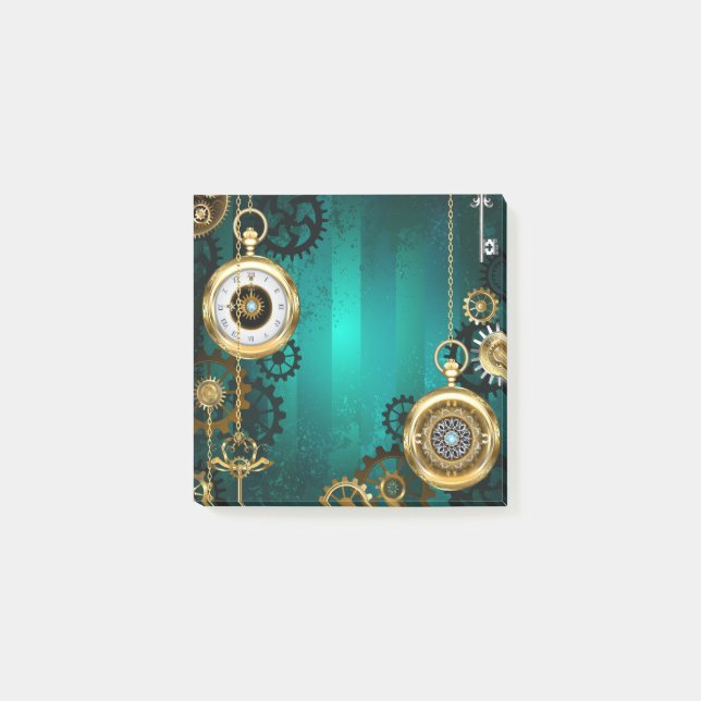 Bloco De Notas Steampunk Jewelry Watch em um fundo verde (Frente)