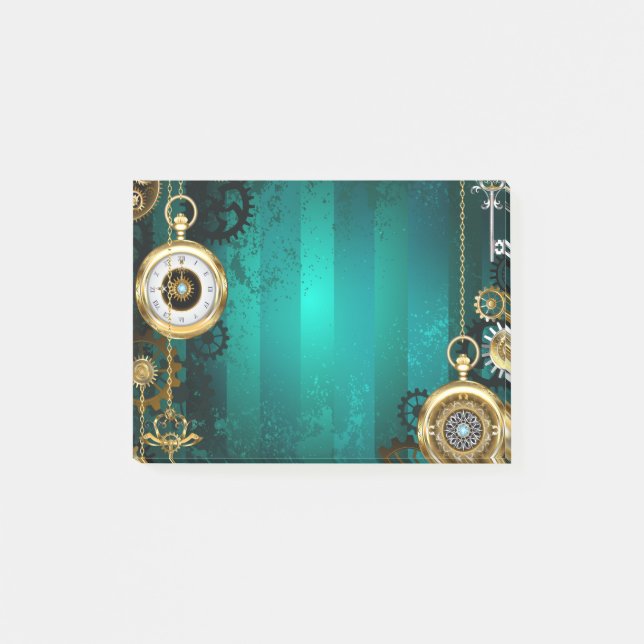 Bloco De Notas Steampunk Jewelry Watch em um fundo verde (Frente)