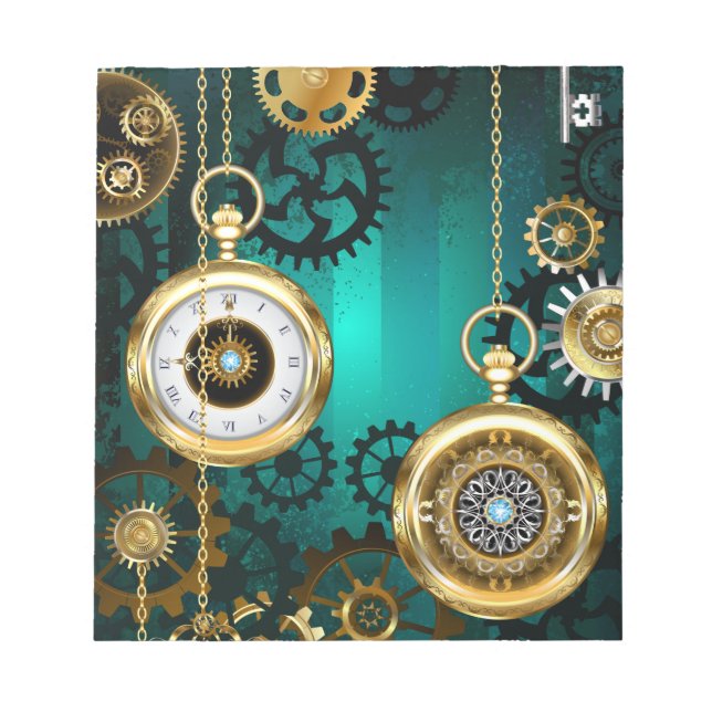 Bloco De Notas Steampunk Jewelry Watch em um fundo verde (Frente)