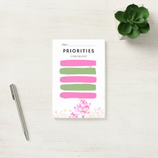 Bloco De Notas Sticky Note PRIORITY Checkbox Pink Lily