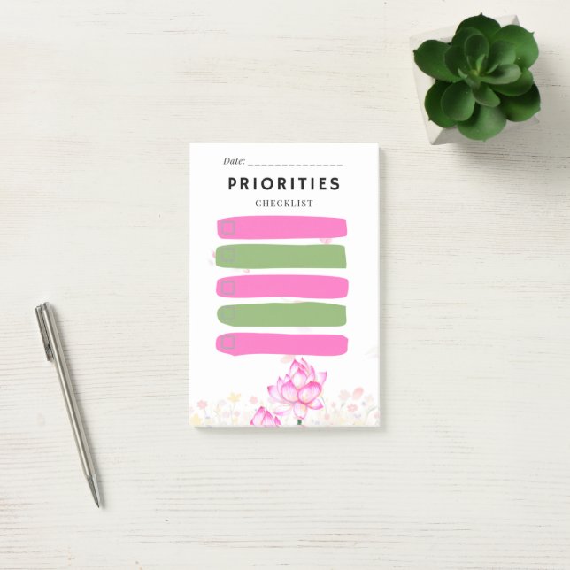 Bloco De Notas Sticky Note PRIORITY Checkbox Pink Lily (Escritótio)