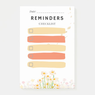 Bloco De Notas Sticky Note REMINDERS Check Box Yellow Daisy