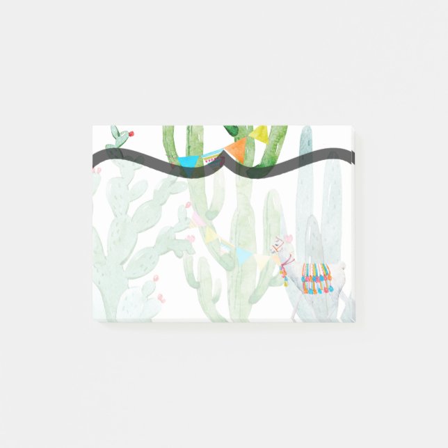 Bloco De Notas Sticky Notes Boho Llama Bohemian Cactos Deserto (Frente)