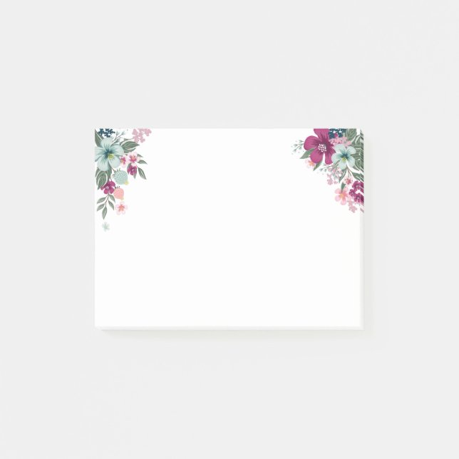 Bloco De Notas Sticky Notes Tropical Flowers on White (Frente)