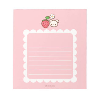 Bloco De Notas Strawbeary Pink Scallop Border Cute Bear Notepad