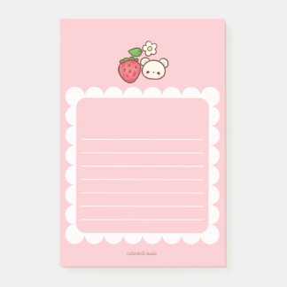 Bloco De Notas Strawbeary Pink Scallop Border Cute Bear Notepad