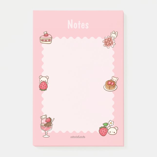 Bloco De Notas Strawberry Bear Notepad Desserts Rosa Cute Kawaii (Frente)